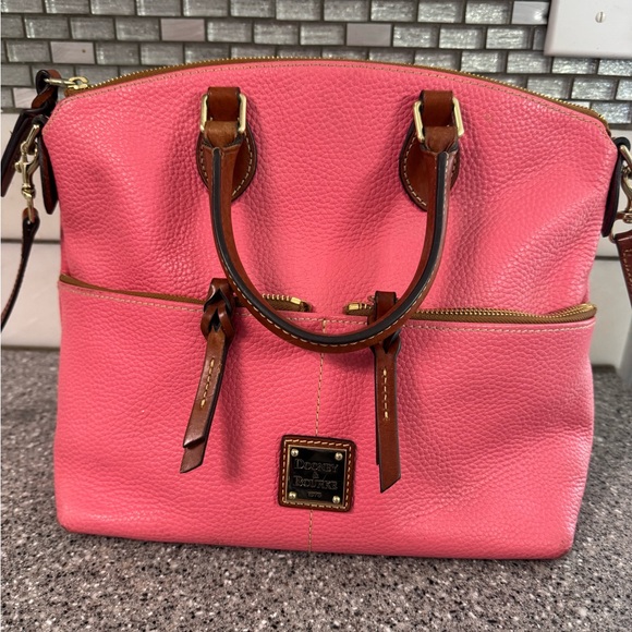 Dooney & Bourke Handbags - Dooney & Bourke Pink Satchel with Brown Accents